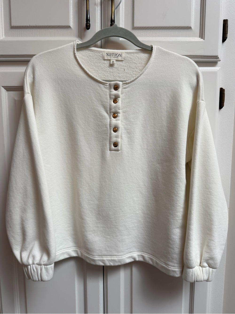 Nation Los Angeles White Cotton Long Sleeve Henley Sweatshirt Size XS